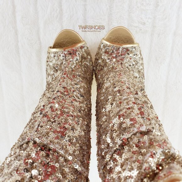 Luxurious Gold Sequin Slouchy High Heel Platform Ankle Boots 1008 - Picture 12 of 13
